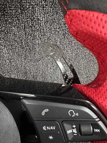 Customized Alcantara color blocked Audi steering wheel with LCD knob