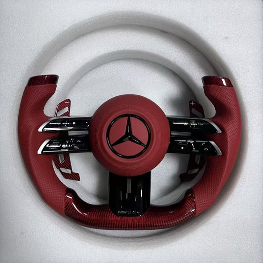Customized aircraft style red leather steering wheel for Mercedes Benz