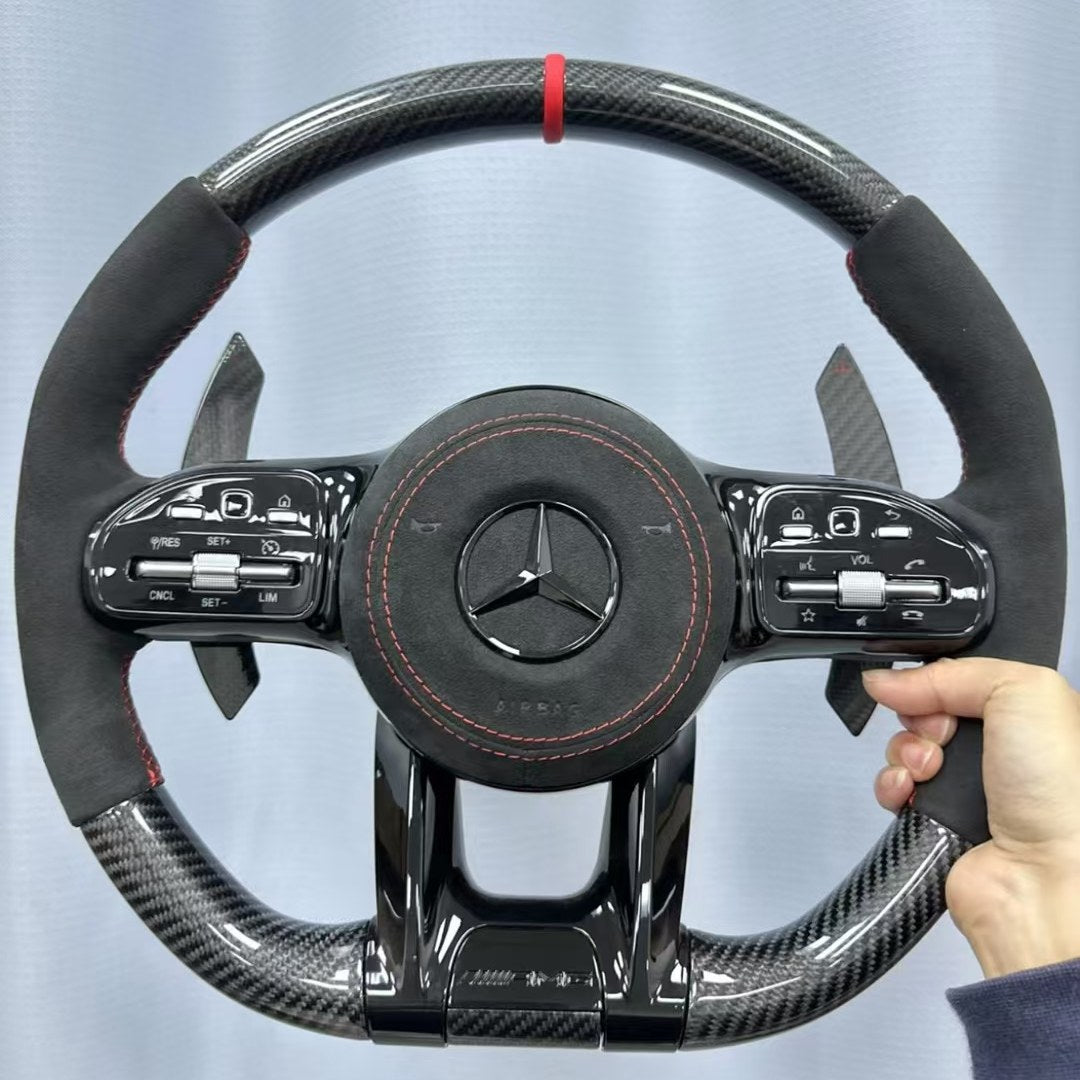 Customizable Carbon Fiber Leather Sports Steering Wheel Upgrade Fit for AMG GT W205 W212 W176 W211 Models Interior Accessory