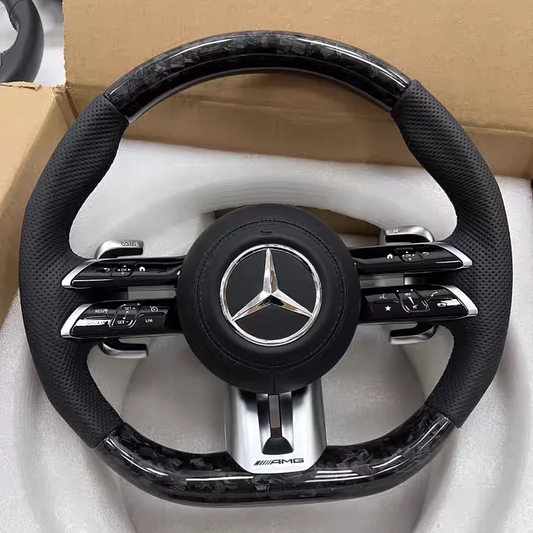 Custom forged carbon steering wheel suitable for Benz W203, W204, W205, W212, W213, CLS, and W218 interior upgrades.