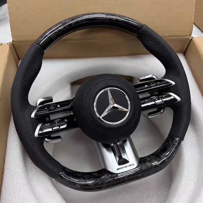 Custom forged carbon steering wheel suitable for Benz W203, W204, W205, W212, W213, CLS, and W218 interior upgrades.