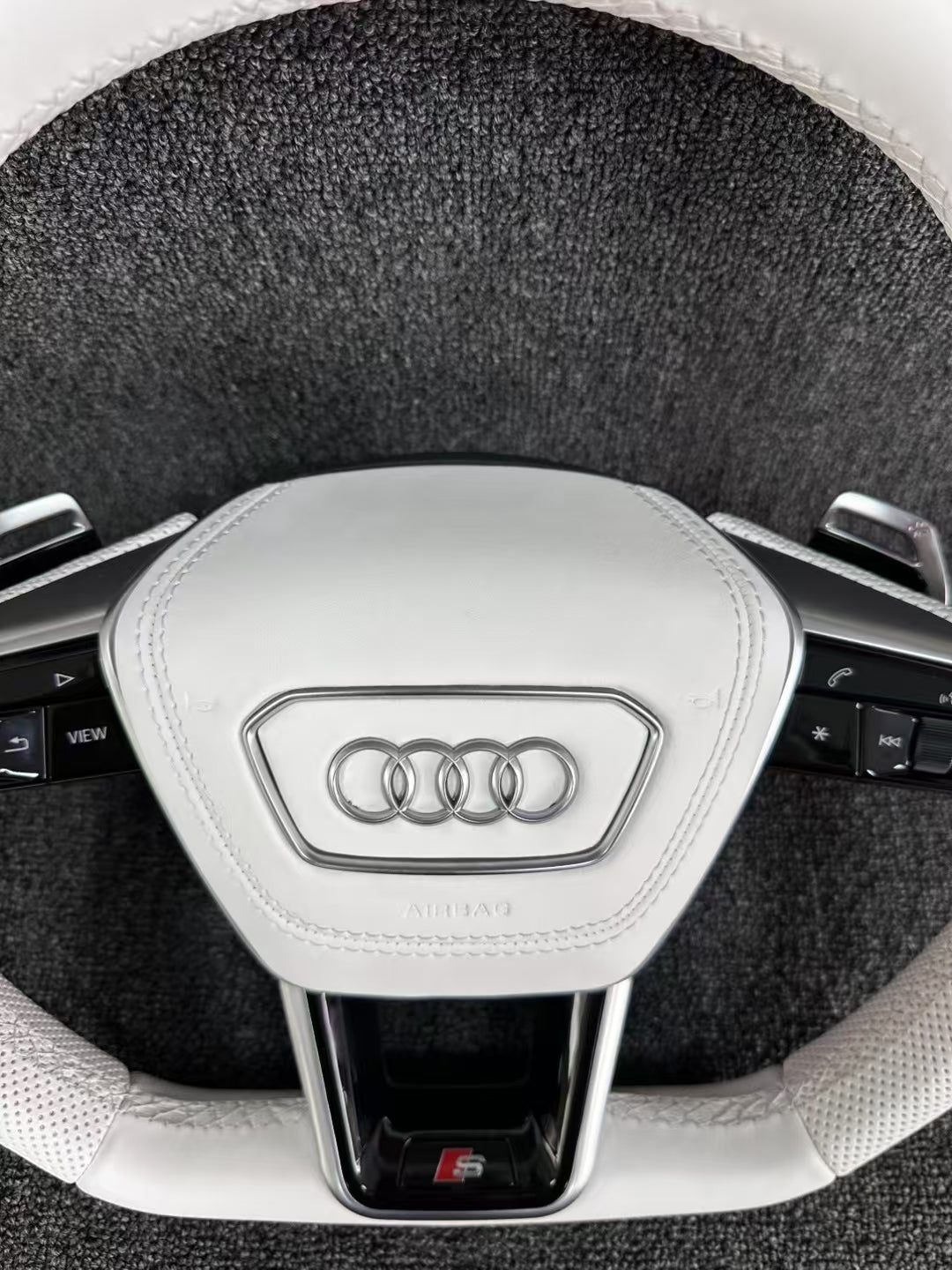 Fully Leather Flat Bottom Steering Wheel for Audi A3 A4 A5 A6 A7 Q3 Q5 Q7 Assembly Required