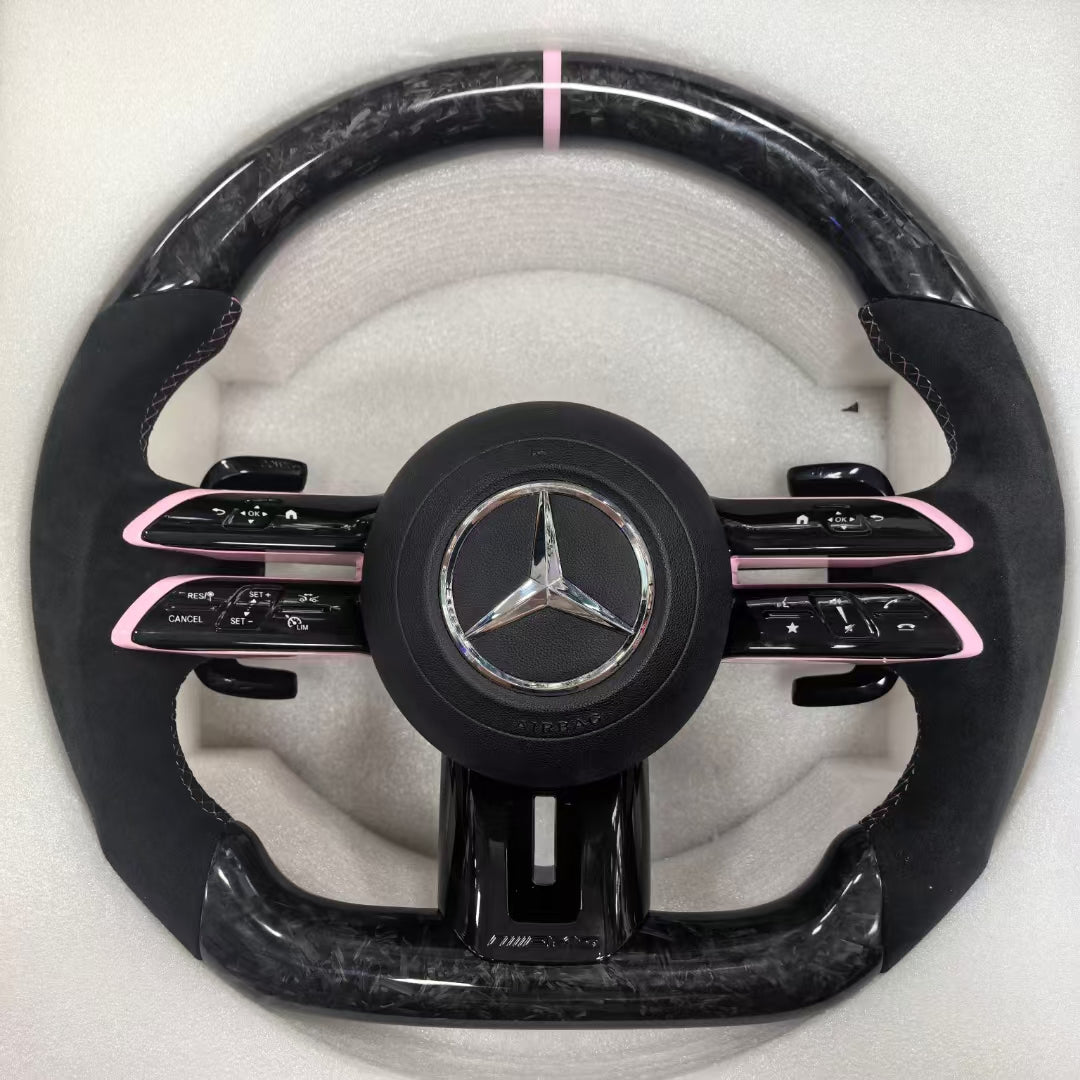 Pink Forged Carbon Fiber Steering Wheel for Mercedes Benz W204 W205 W211 W213 W212 W222 EQA E550 G63 C63 AMG GT