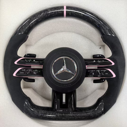 Pink Forged Carbon Fiber Steering Wheel for Mercedes Benz W204 W205 W211 W213 W212 W222 EQA E550 G63 C63 AMG GT
