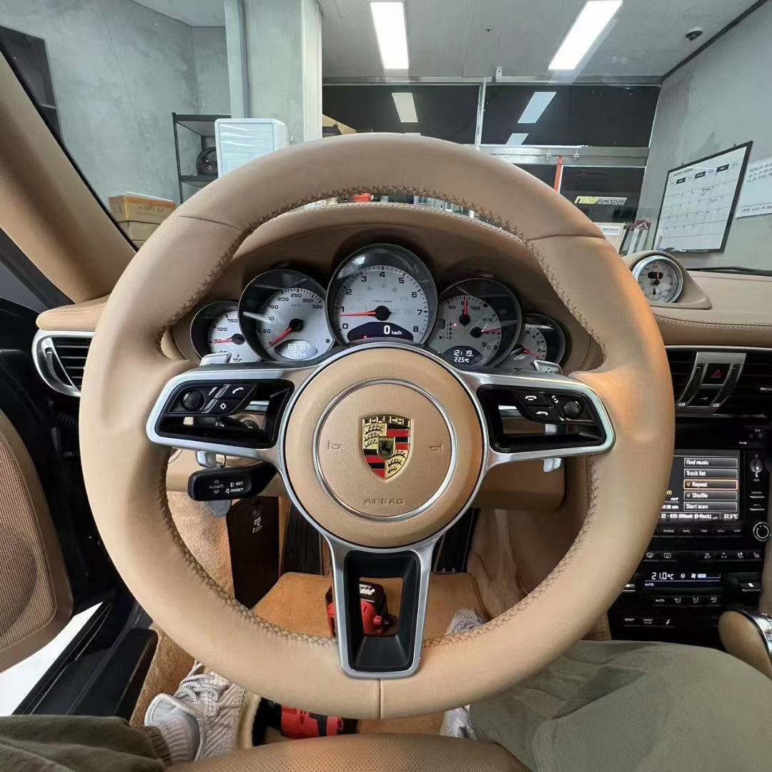 Leather Car Steering Wheel for Porsche Cayenne Boxster Panamera Cayman 911 991 970 997 718