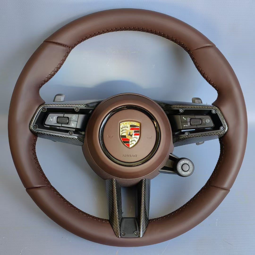 Modified Porsche Leather Steering Wheel for Porsche Cayman Cayenne Panamera Macan Tayneen Boxter Cocoa 718 911 955 957 970 971