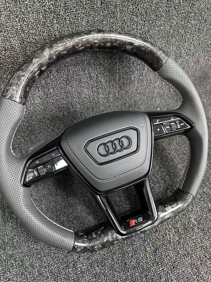 Customizable Carbon Forged Leather Steering Wheel for Audi A3 A1 A4 A5 A6 A7 RS RS3 C7 Q5 Q7 S3 S5 8V Including RS5 RS7 R8