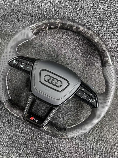 Customizable Carbon Forged Leather Steering Wheel for Audi A3 A1 A4 A5 A6 A7 RS RS3 C7 Q5 Q7 S3 S5 8V Including RS5 RS7 R8