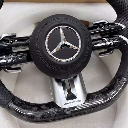 Custom forged carbon steering wheel suitable for Benz W203, W204, W205, W212, W213, CLS, and W218 interior upgrades.
