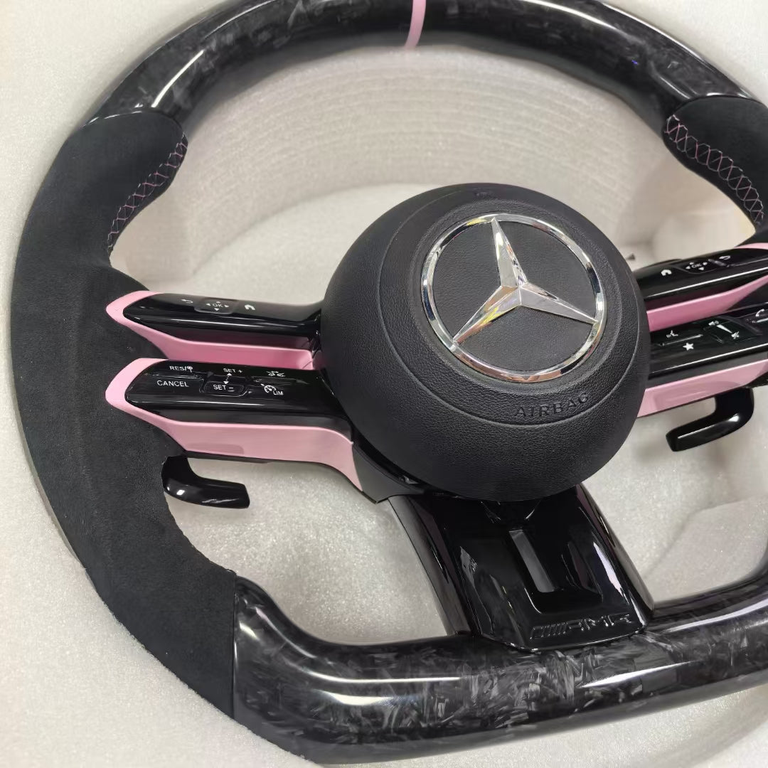 Pink Forged Carbon Fiber Steering Wheel for Mercedes Benz W204 W205 W211 W213 W212 W222 EQA E550 G63 C63 AMG GT