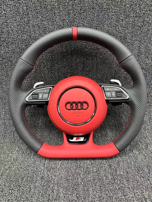 Red and Black Leather M Sport Steering Wheel for Audi B8 B9 C8 A3 A4 A5 A6 A7 A8 Q5 Q7 R8 TTRS C6 C7 S7 S4