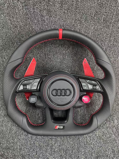 D-shaped flat bottomed Audi leather steering wheel+carbon fiber paddles