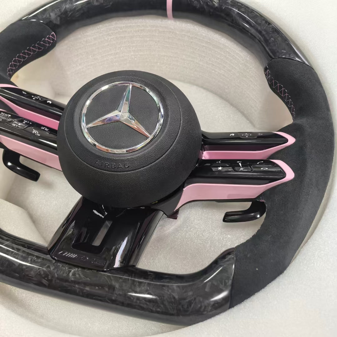 Pink Forged Carbon Fiber Steering Wheel for Mercedes Benz W204 W205 W211 W213 W212 W222 EQA E550 G63 C63 AMG GT