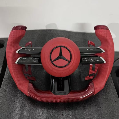 Customized aircraft style red leather steering wheel for Mercedes Benz