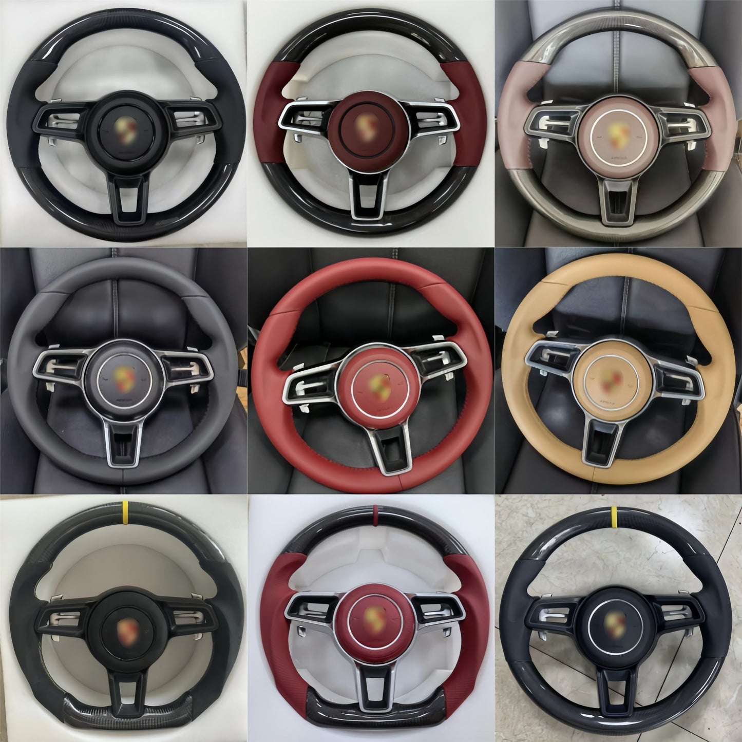 D-Shaped Carbon Fiber + Nappa Leather Steering Wheel German Tricolor Stitching for Porsche 911/718
