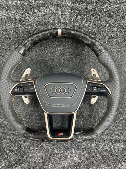 Customizable Carbon Forged Leather Steering Wheel for Audi A3 A1 A4 A5 A6 A7 RS RS3 C7 Q5 Q7 S3 S5 8V Including RS5 RS7 R8
