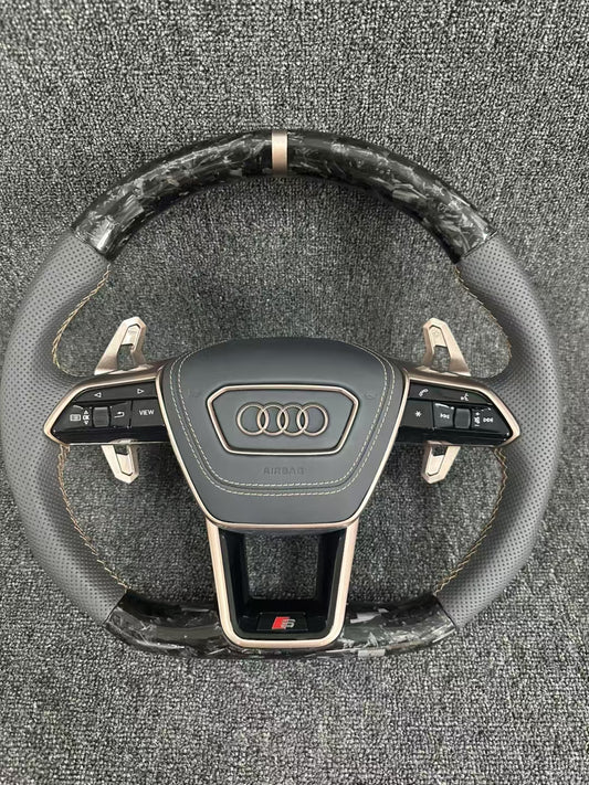 Customizable Carbon Forged Leather Steering Wheel for Audi A3 A1 A4 A5 A6 A7 RS RS3 C7 Q5 Q7 S3 S5 8V Including RS5 RS7 R8