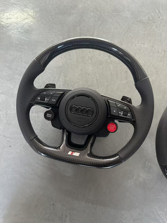Custom White Perforated Leather Carbon Fiber Steering Wheel for Audi A6 A3 A4 A5 Q5 RS3 RS7 Q7 C6 C8 A8 S6 S7 B8 B8.5 B9 S3 S4 S5