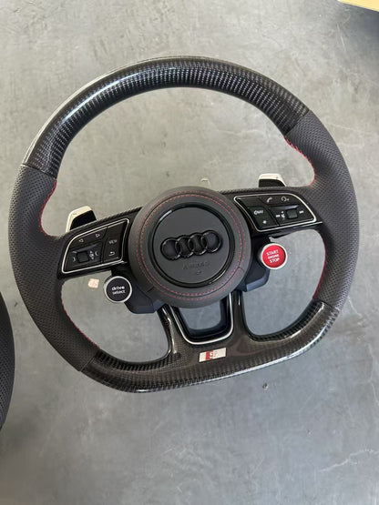 Custom White Perforated Leather Carbon Fiber Steering Wheel for Audi A6 A3 A4 A5 Q5 RS3 RS7 Q7 C6 C8 A8 S6 S7 B8 B8.5 B9 S3 S4 S5