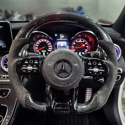 Customizable Carbon Fiber Leather Sports Steering Wheel Upgrade Fit for AMG GT W205 W212 W176 W211 Models Interior Accessory