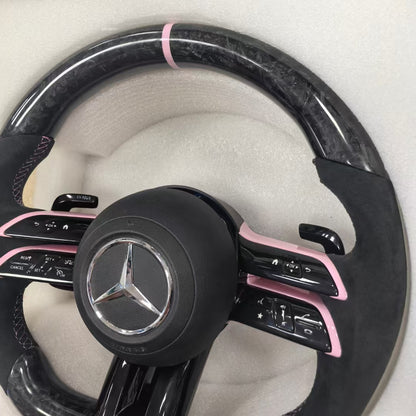 Pink Forged Carbon Fiber Steering Wheel for Mercedes Benz W204 W205 W211 W213 W212 W222 EQA E550 G63 C63 AMG GT