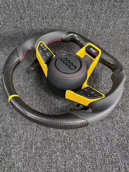 Customized Carbon Fiber Steering Wheel 2019-2021 Audi C8 A6 S6 RS6 A7 S7 RS7 Sports Design Style