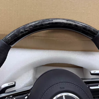 Custom forged carbon steering wheel suitable for Benz W203, W204, W205, W212, W213, CLS, and W218 interior upgrades.