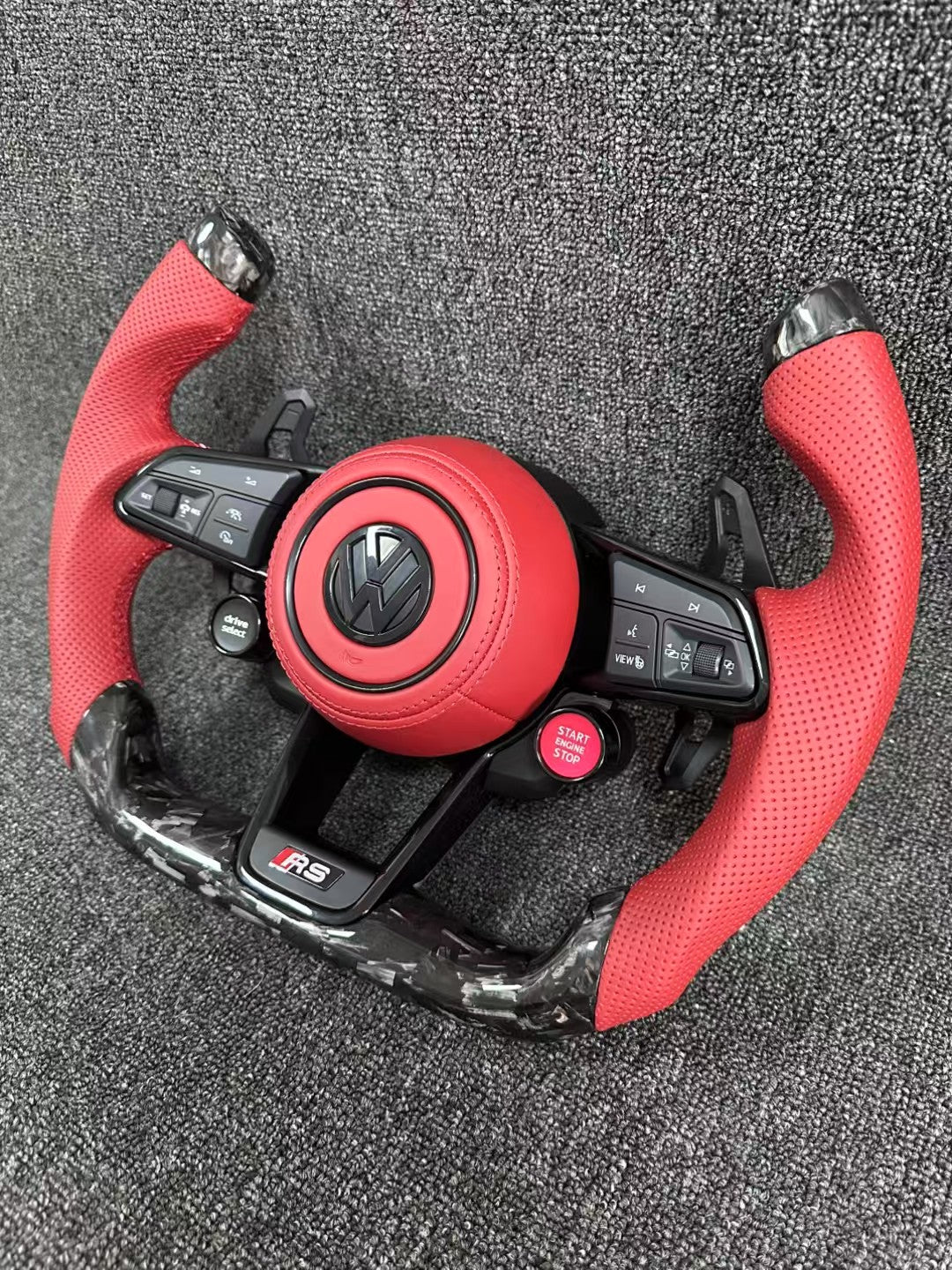 Volkswagen forged carbon fiber aircraft shaped steering wheel assembly