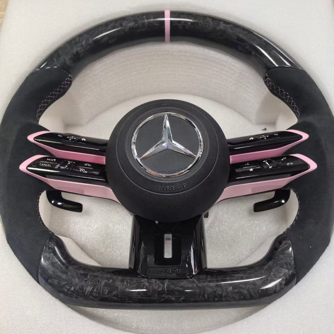 Pink Forged Carbon Fiber Steering Wheel for Mercedes Benz W204 W205 W211 W213 W212 W222 EQA E550 G63 C63 AMG GT