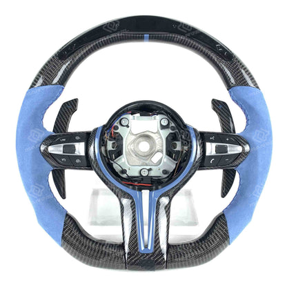 Custom BMW steering wheel colored Alcantara forged carbon LED steering wheel