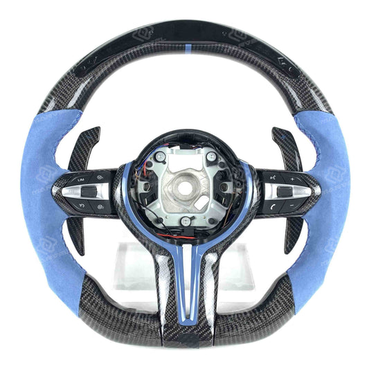 Custom BMW steering wheel colored Alcantara forged carbon LED steering wheel
