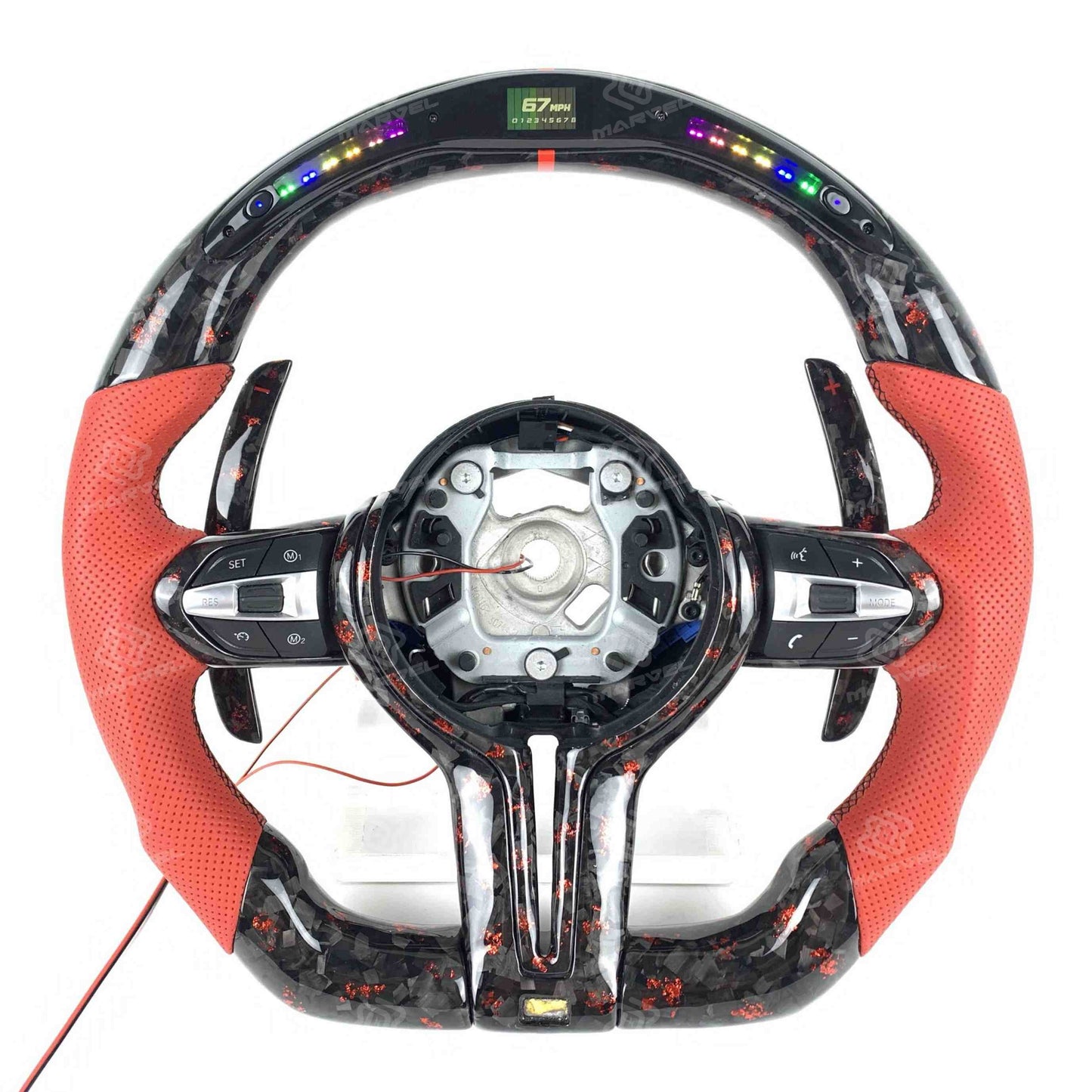 Custom BMW steering wheel colored Alcantara forged carbon LED steering wheel