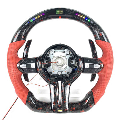 Custom BMW steering wheel colored Alcantara forged carbon LED steering wheel
