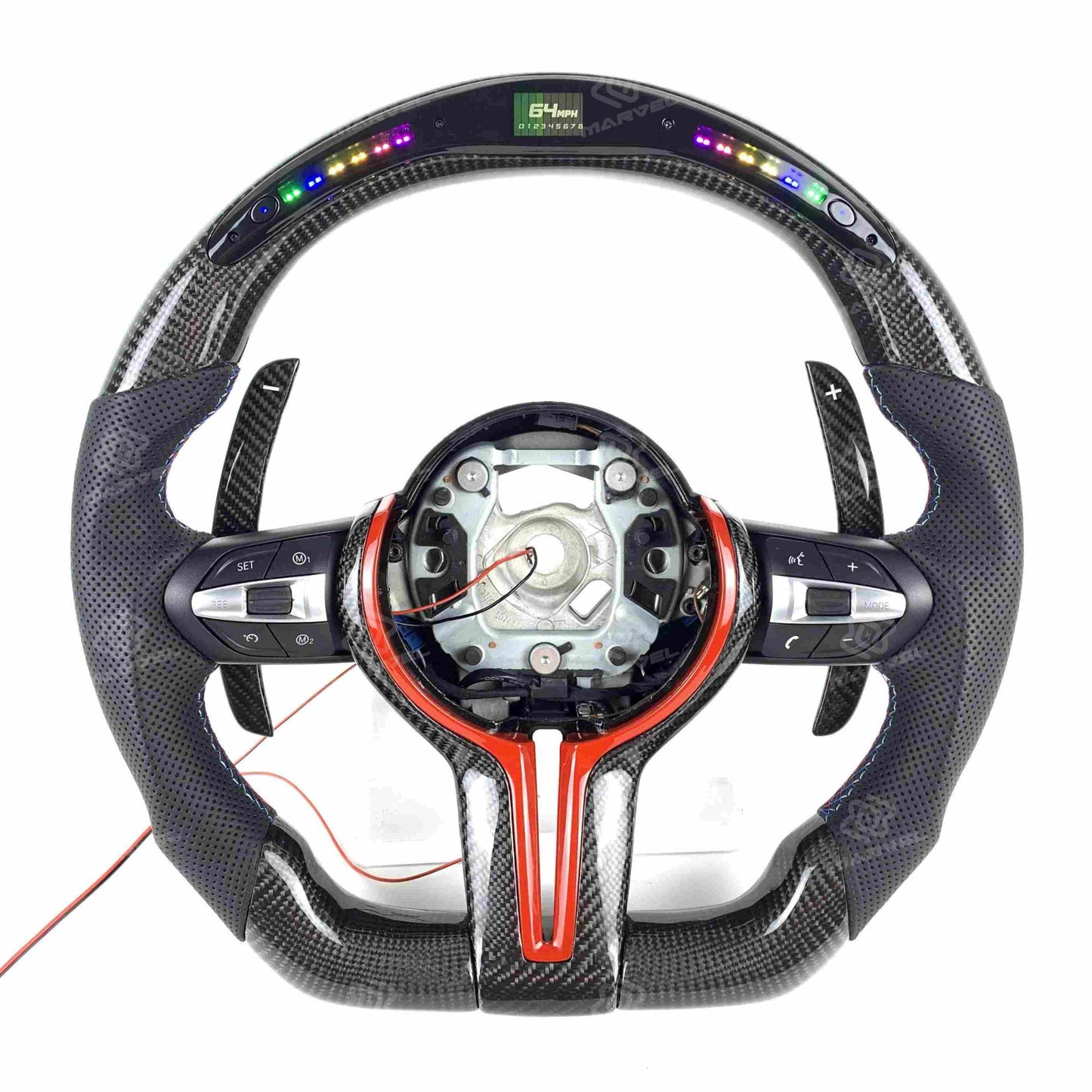 Custom BMW steering wheel colored Alcantara forged carbon LED steering wheel