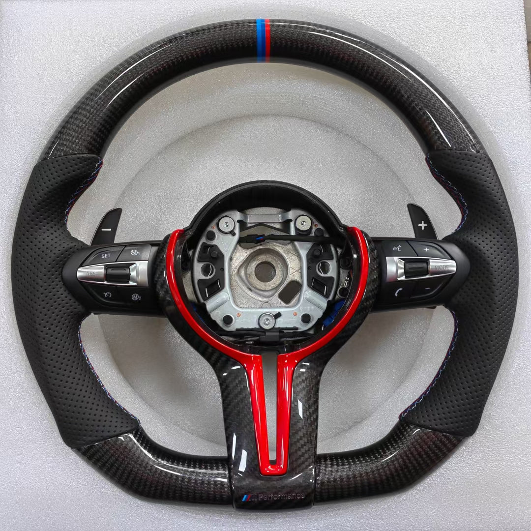 BMW F30 F31 F32 F33 F34 F36 F22 F23 M2 M3 M4 Carbon Fiber and Leather Steering Wheel Custom Fit
