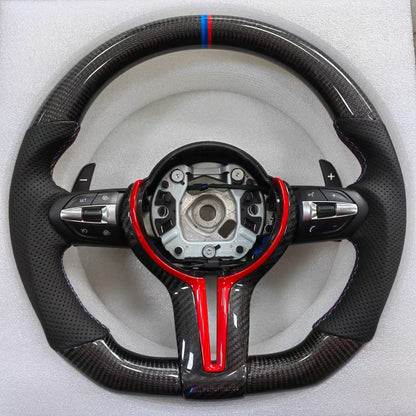 BMW F30 F31 F32 F33 F34 F36 F22 F23 M2 M3 M4 Carbon Fiber and Leather Steering Wheel Custom Fit