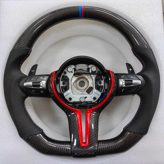 BMW F30 F31 F32 F33 F34 F36 F22 F23 M2 M3 M4 Carbon Fiber and Leather Steering Wheel Custom Fit