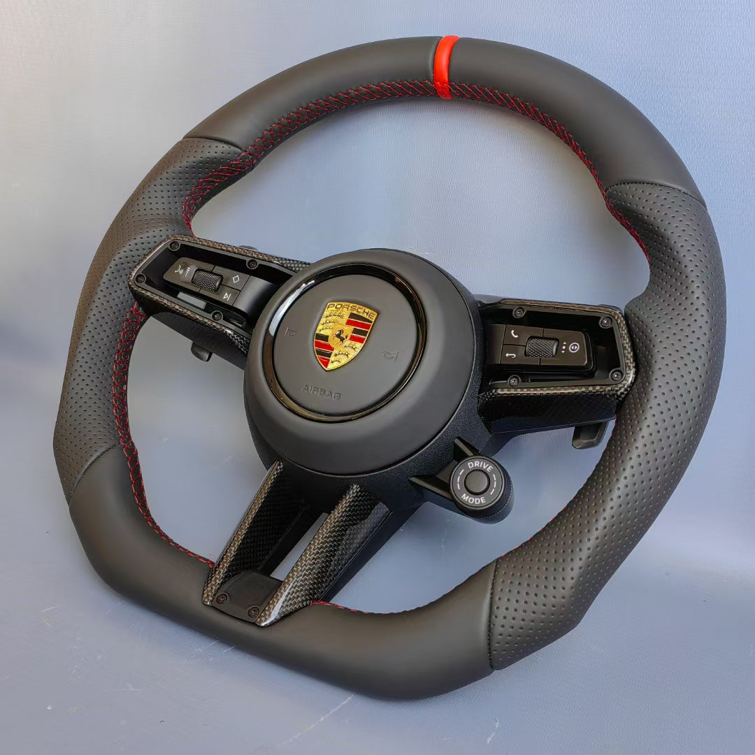 D-shaped full leather steering wheel for Porsche Panamera Cayenne Cayman 718 911 modification