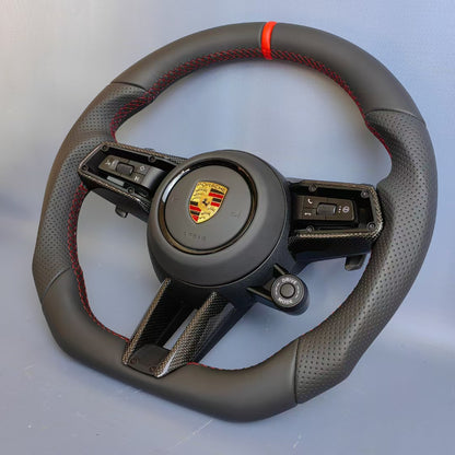 D-shaped full leather steering wheel for Porsche Panamera Cayenne Cayman 718 911 modification