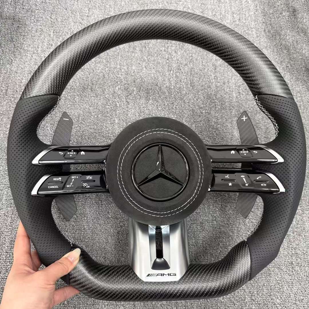 Custom carbon fiber steering wheel with carbon paddles for Mercedes Benz, optional bright carbon or matte carbon