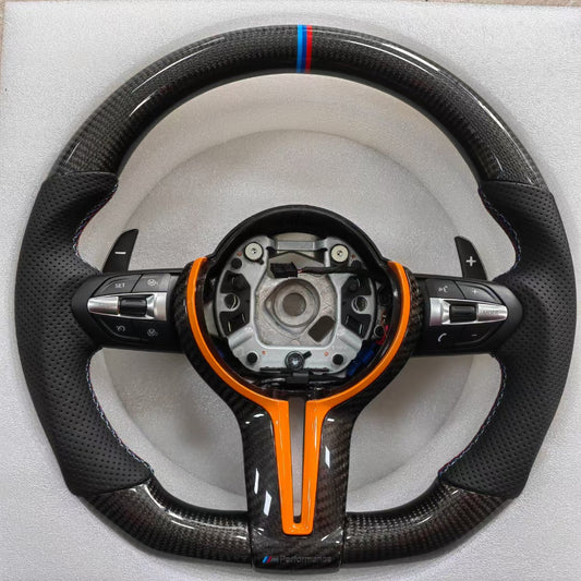 BMW F30 F31 F32 F33 F34 F36 F22 F23 M2 M3 M4 Carbon Fiber and Leather Steering Wheel Custom Fit