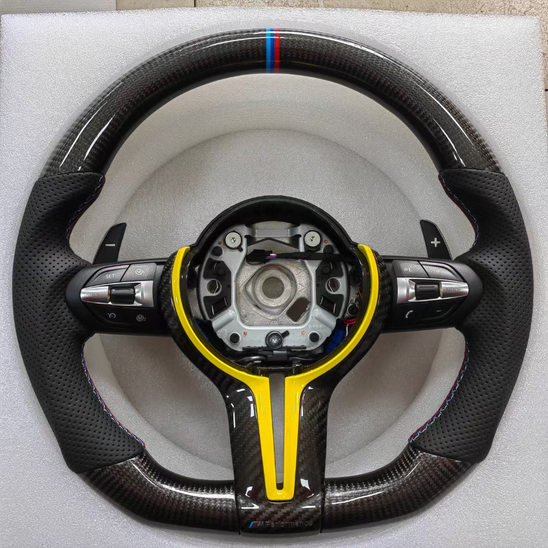 BMW F30 F31 F32 F33 F34 F36 F22 F23 M2 M3 M4 Carbon Fiber and Leather Steering Wheel Custom Fit