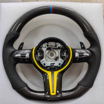 BMW F30 F31 F32 F33 F34 F36 F22 F23 M2 M3 M4 Carbon Fiber and Leather Steering Wheel Custom Fit