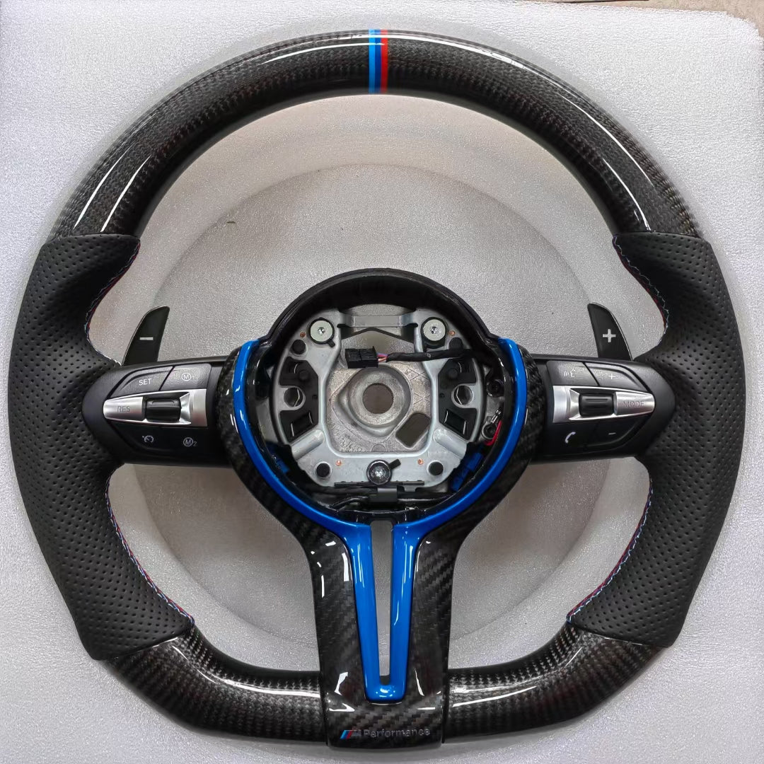 BMW F30 F31 F32 F33 F34 F36 F22 F23 M2 M3 M4 Carbon Fiber and Leather Steering Wheel Custom Fit