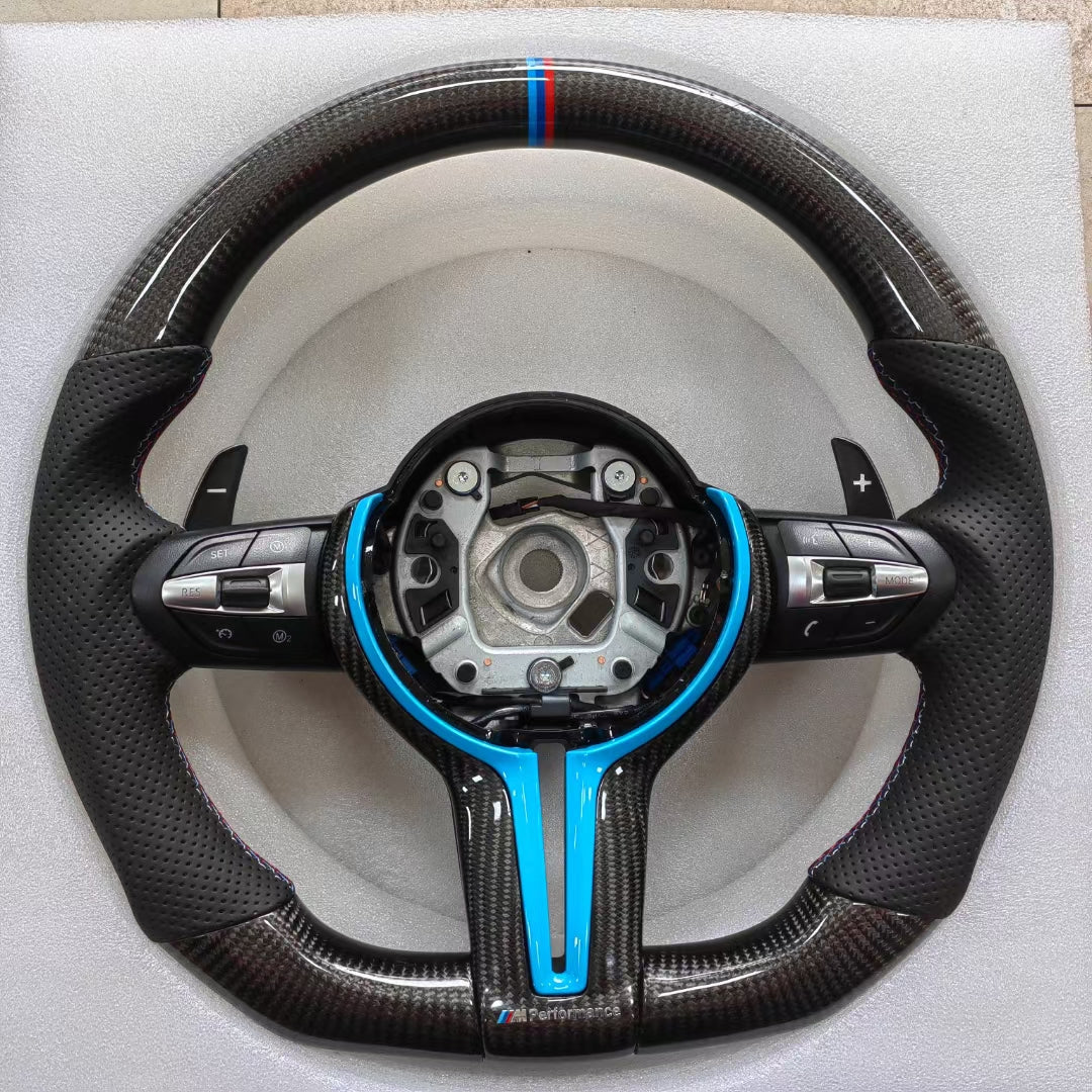 BMW F30 F31 F32 F33 F34 F36 F22 F23 M2 M3 M4 Carbon Fiber and Leather Steering Wheel Custom Fit