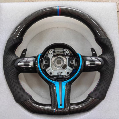 BMW F30 F31 F32 F33 F34 F36 F22 F23 M2 M3 M4 Carbon Fiber and Leather Steering Wheel Custom Fit