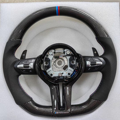 BMW F30 F31 F32 F33 F34 F36 F22 F23 M2 M3 M4 Carbon Fiber and Leather Steering Wheel Custom Fit