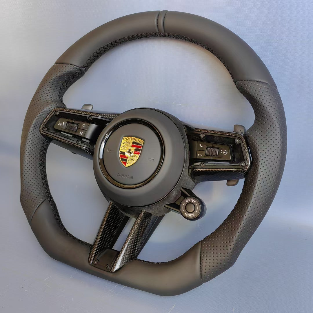 D-shaped full leather steering wheel for Porsche Panamera Cayenne Cayman 718 911 modification