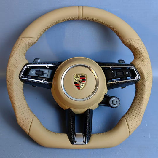 D-shaped full leather steering wheel for Porsche Panamera Cayenne Cayman 718 911 modification