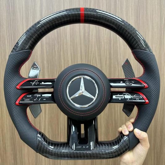 Custom carbon fiber steering wheel with carbon paddles for Mercedes Benz, optional bright carbon or matte carbon